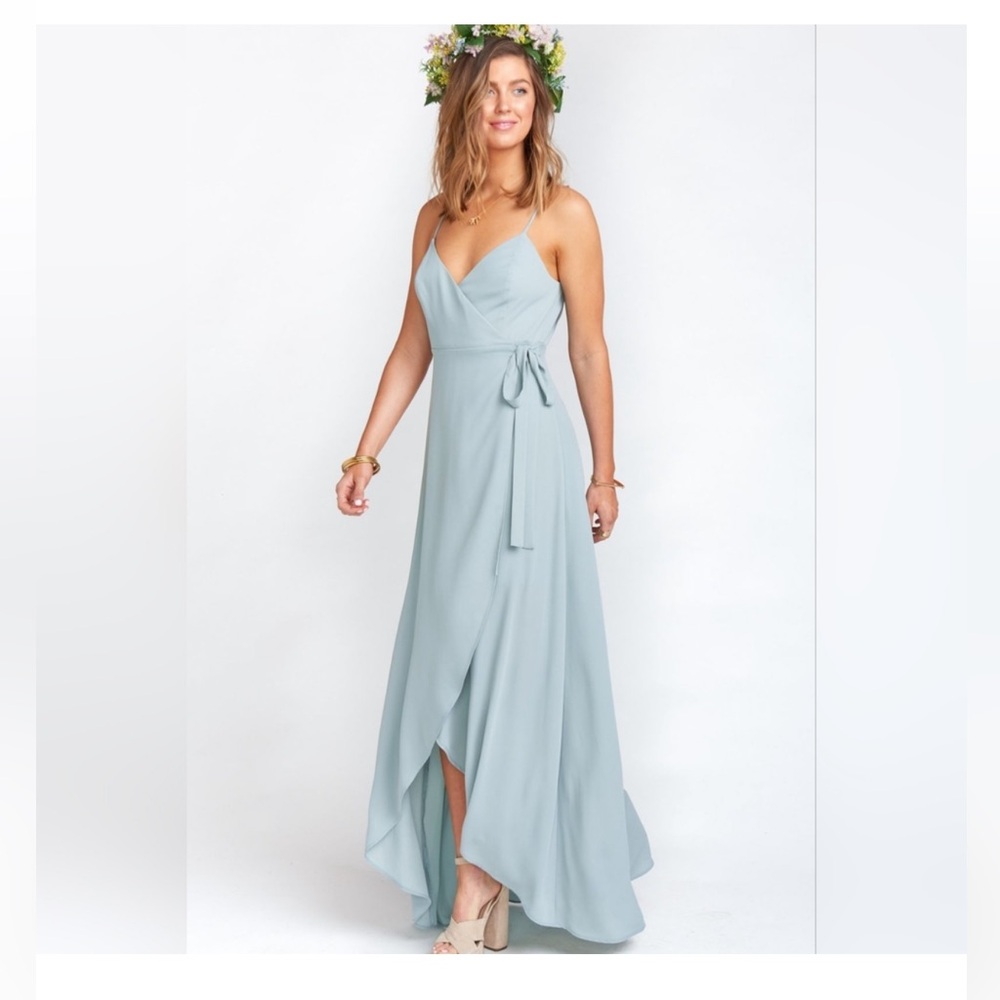 SHOW ME YOUR MUMU Mariah Silver Sage Wrap High Low Wrap Maxi Dress M